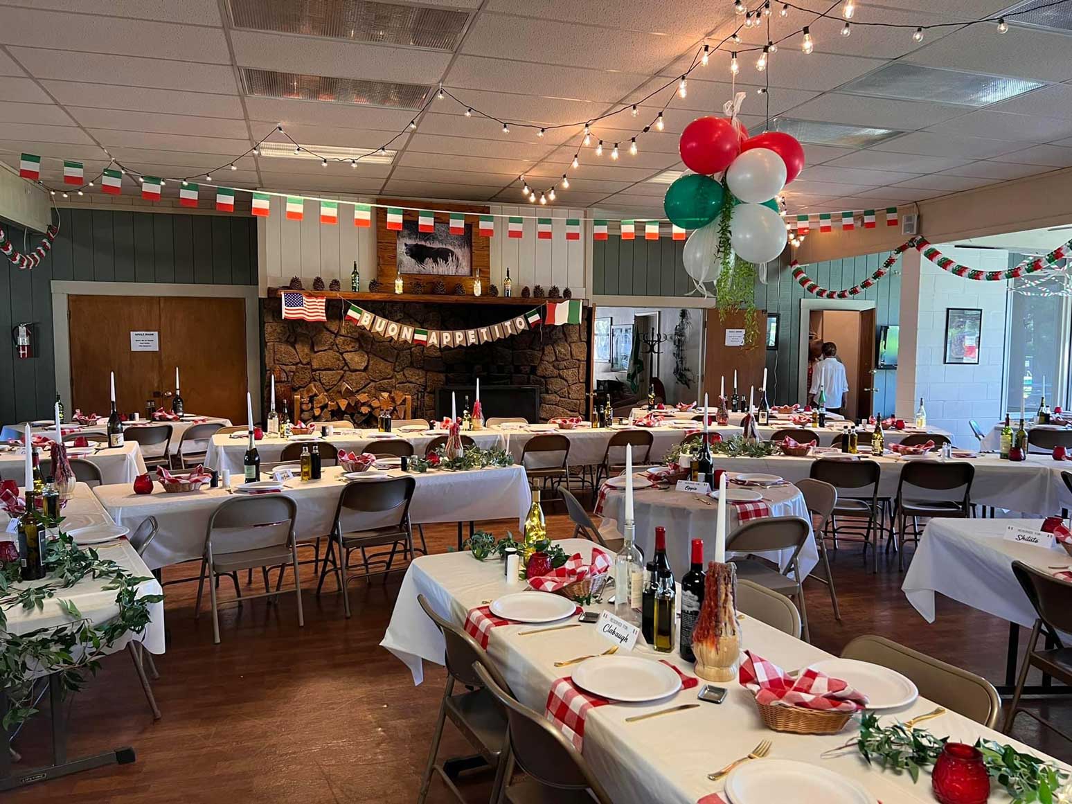 Harris Hall Lodge decorated for pasta night